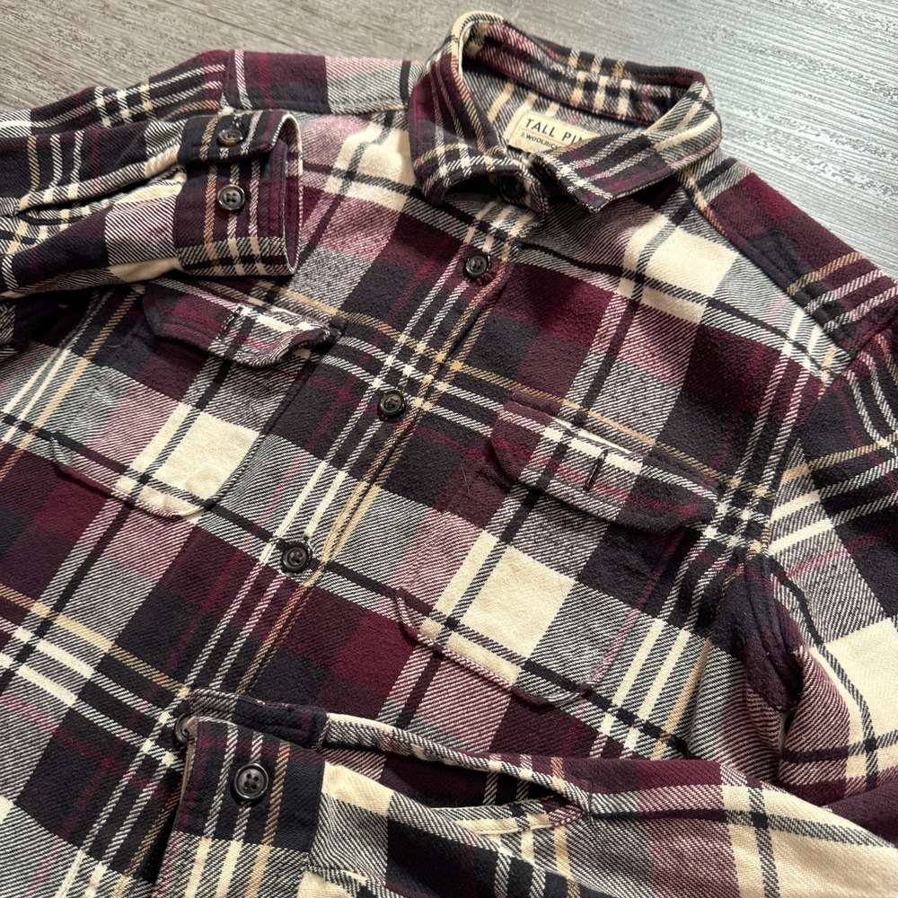Woolrich Tall Pines Flannel Shirt Women M Burgundy Plaid Cotton Outdoor Heritage